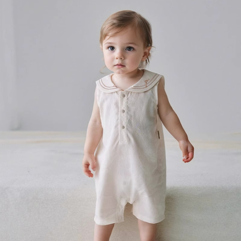 2026 Summer New Style Baby Sleeveless Romper Cotton Linen Infant Clothing Crawling Suit Short Romper Thin Style