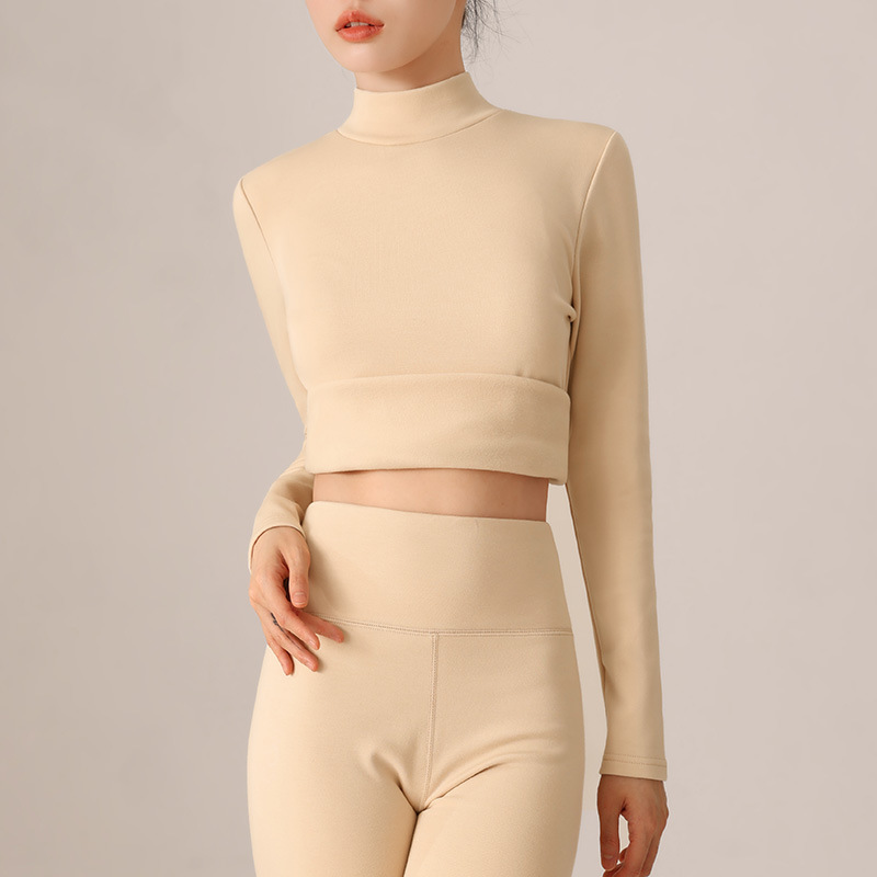 La ropa interior cálida de terciopelo de dama más terciopelo grueso superior 2024 nuevo cuello sin marca con camisa de base de otoño y invierno