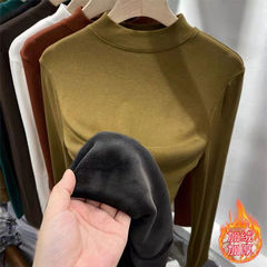 加絨300斤大碼胖半高領打底衫女秋冬季新款修身內搭加絨恤女