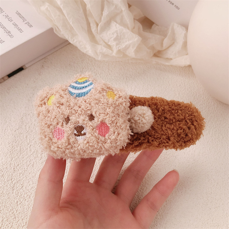 Clip de pelo de peluche lindo oso super grande clip de boca de pato de alto nivel de invierno / otoño lateral frisa clip de cabello de niña clip de cabello