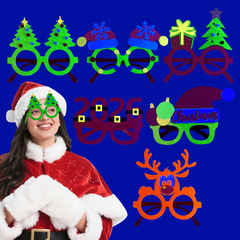2026 クリスマス蛍光メガネ漫画クリスマス装飾写真小道具ネオンカラークリスマス帽子ヘラジカメガネフレーム