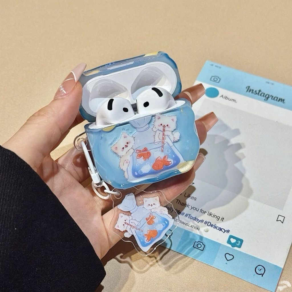 Cute bolsa de pez dorado gato nuevo para AirPods 4 generación cubierta de auriculares Apple AirPodpro3 estuche de protección Bluetooth