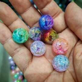 16mm镀UV彩双色爆裂圆珠 DIY手工串珠散珠串笔手机链饰品配件