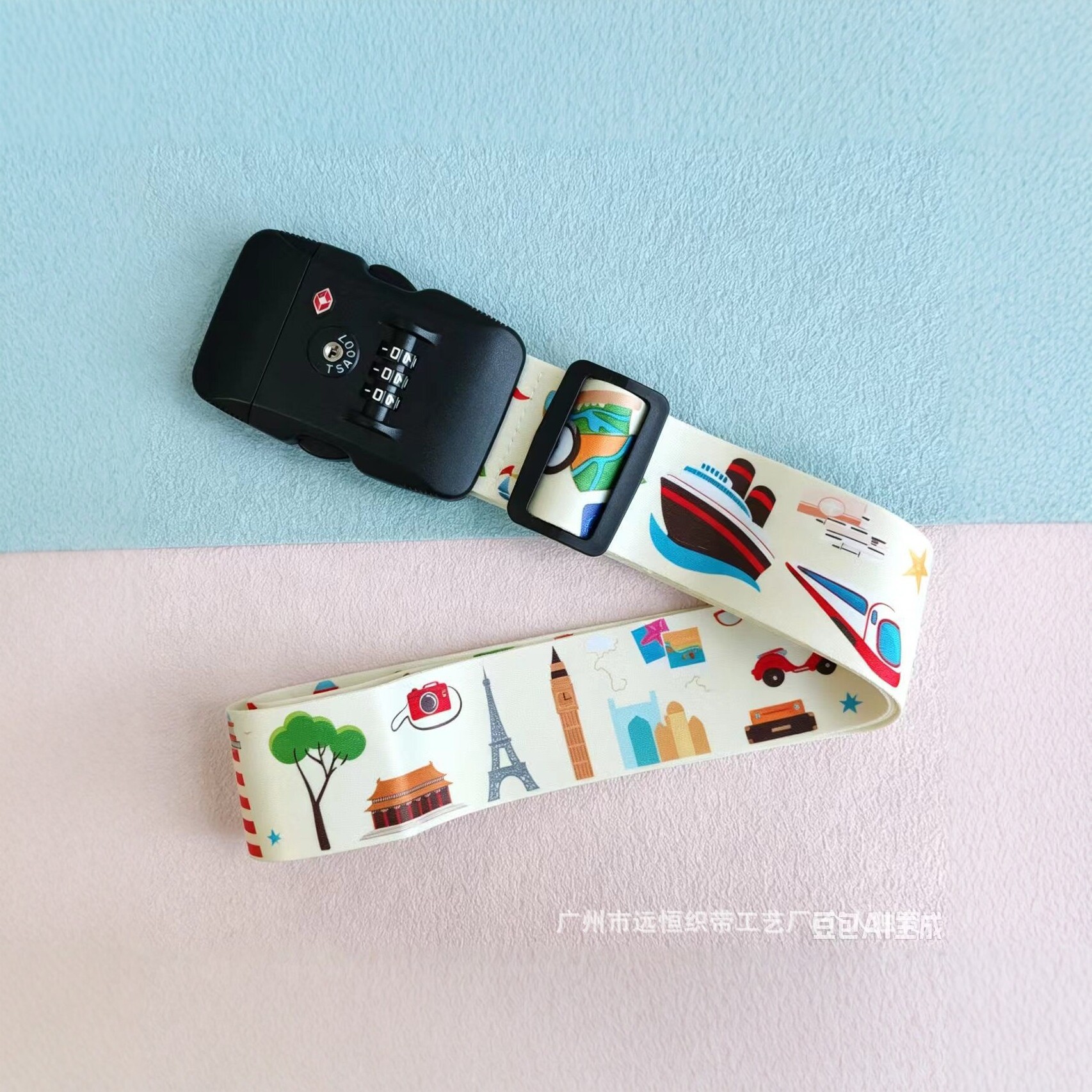 TSA password lock luggage strap, cartoon print travel suitcase binding strap, anti-theft fixed strap made of ABS material