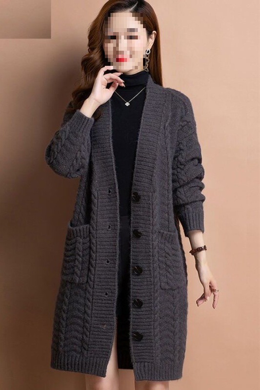 Plus Size Thick Woolen Over-The-Knee Thickeneded Knitwear Autumn and Winter Knitwear Jacket Women's Cardigan Mid-Length Hooded Fashion Windbreaker