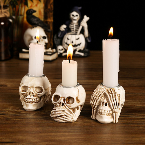 Cross-border Halloween Skeleton Candlestick Creative Ghost Hand Ornament Halloween Decoration Prop Terror Atmosphere Skeleton Head Candlestick