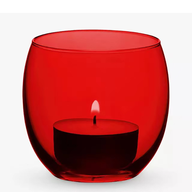 De estilo europeo de vidrio de color redondo candelero vela cena transparente retro hogar a prueba de viento cubierta de la vela adornos de estilo chino