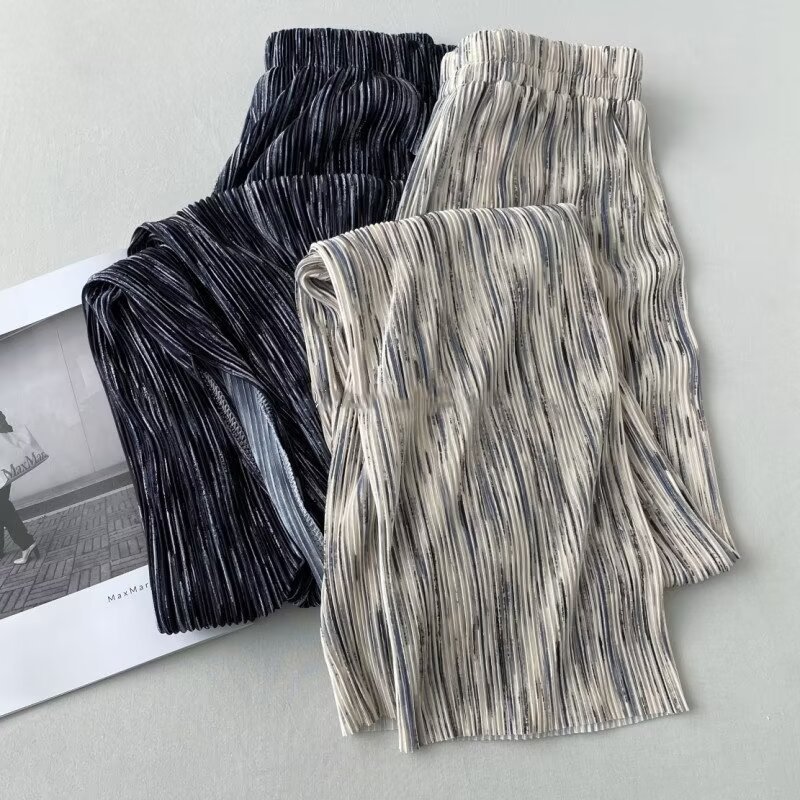 Retro thin summer trousers, high waist, loose straight fit