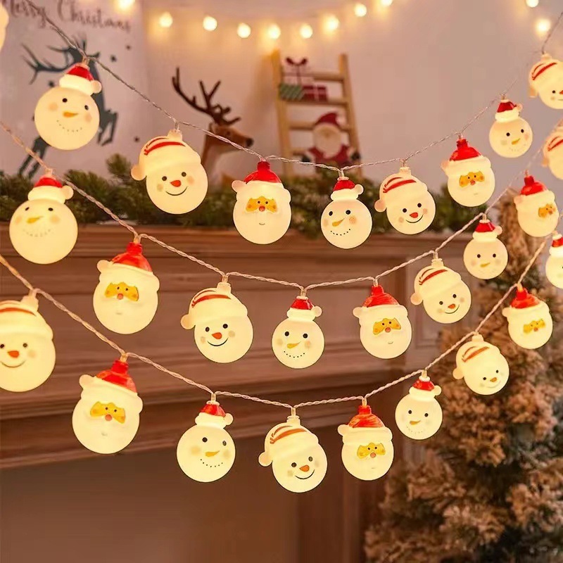 国境を越えたLEDクリスマスデコレーションライトストリング、雪だるま、サンタクロース、クリスマスツリー、杖、灯台、部屋の装飾、点滅するライト|undefined