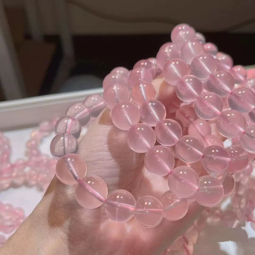 蜜桃粉莫粉手串莫桑比克星光粉晶手串芙蓉石六芒星天然粉水晶手串