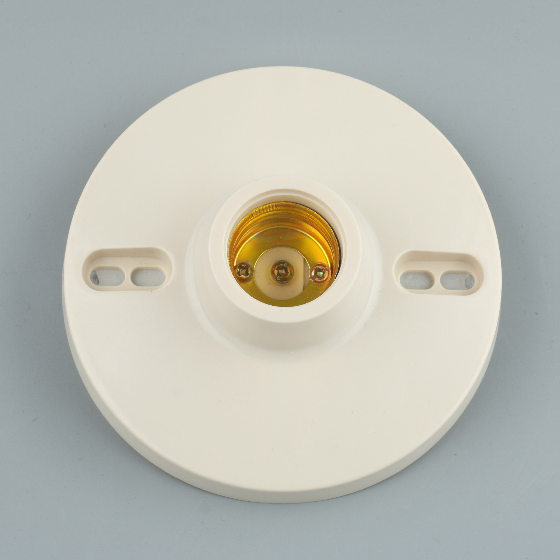 E27 redondo abierto soporte de lámpara plana de plástico ignífugo tornillo cabeza de lámpara de pared tipo techo base de bombilla LED