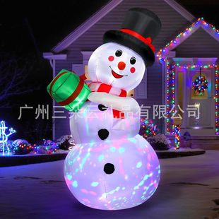 Cross-Border Christmas Inflatable Christmas Snowman Holding Gift Box Inflatable Led Light Luminous Decoration Outdoor Courtyard Ornaments