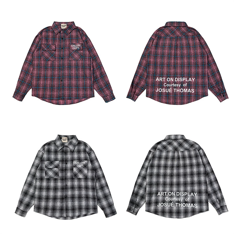 Американская уличная рубашка GALLERY DEPT, весенне-осенняя клетчатая рубашка с логотипом, свободная повседневная рубашка с длинными рукавами для пар
