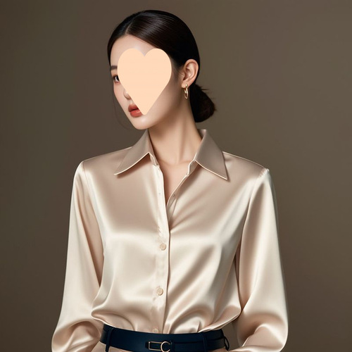 Spring and Autumn New style, high-class anti-wrinkle satin shirt, champagne shirt, women's long-sleeved fashionable commuter shirt.