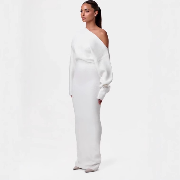 European and American Sexy Women's Clothing Cross-Border Amazon New Off-Shoulder Long-Sleeved Slim Elegant Gorgeous Dress
