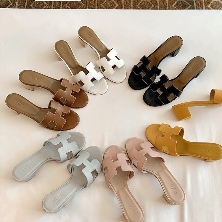 Su Yin's Same Style High-Heeled Slippers 2026 New Model 5cm Thick Heel H-Shaped Beach Slippers for Women, Suitable for Outdoor Wear in Summer