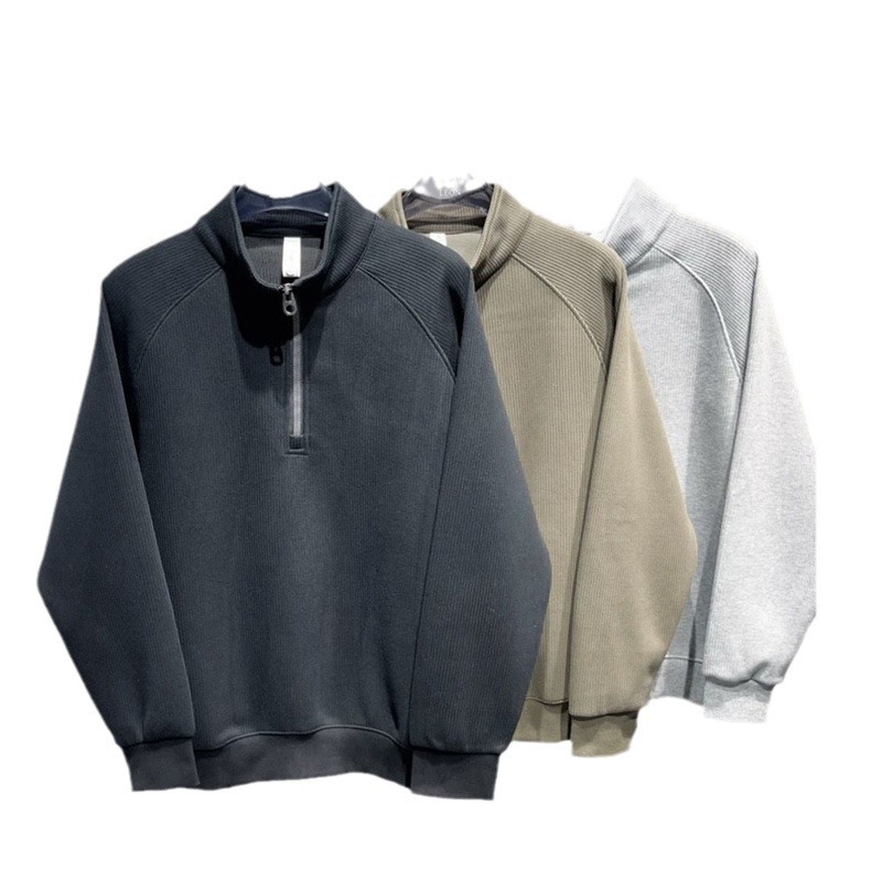 Autumn men's high neck sweatshirt embroidered half zipper loose stand up collar jacket versatile base top_voghion.com