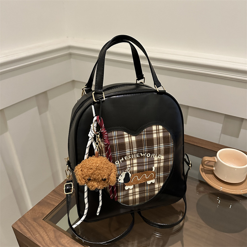thumbnail image 1 of 2025 Nuevo modelo de moda, bolso de mano para mujer multiusos, mochila de viaje retro con bordado de perro y cuadros., 1 of 10