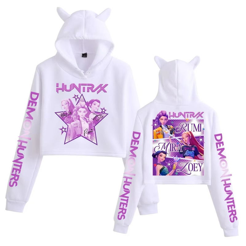 外贸韩版潮流动漫周边印花时尚猫耳朵短款帽衫秋冬休闲卫衣|undefined