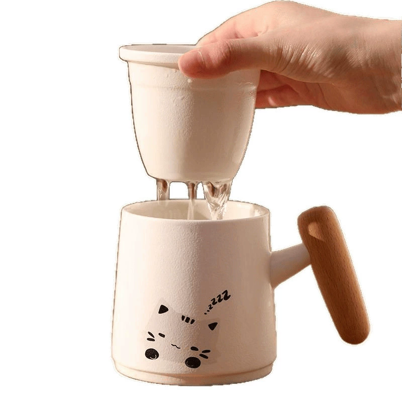 Cute cat exquisite tea cup ceramic tea separator cup for women’s personal use