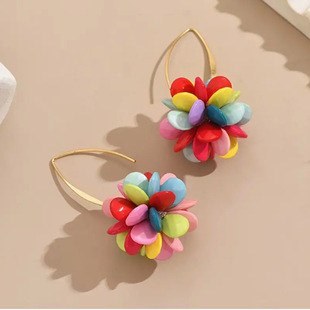 Bohemian Cute Candy Color Beaded Flower Earrings Women's Colorful Floral Resin Earrings