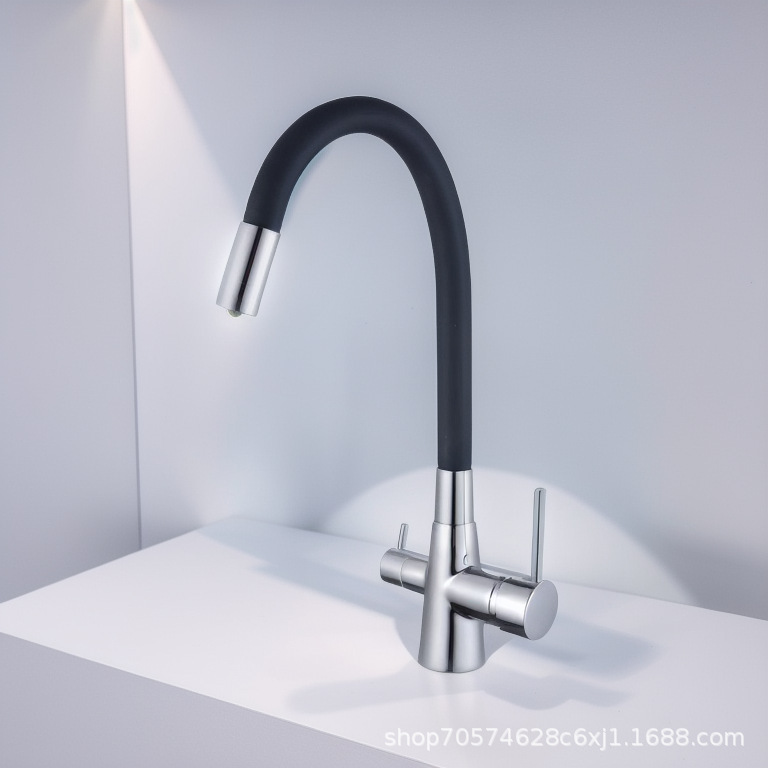Mixer Faucet with Copper Core for Kitchen, Three-In-One Purified Water Faucet with Universal Silicone Hose