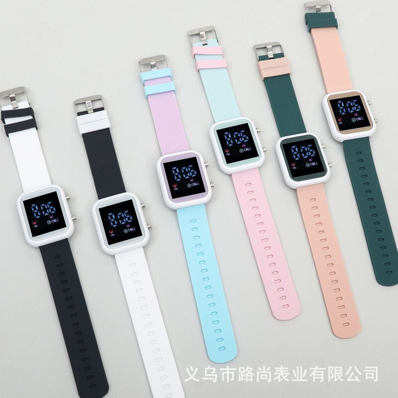 Cross-Border Wholesale Hot-Selling Electronic Watch for Middle and High School Students, Fashionable Square Button Led Silicone Casual Watch