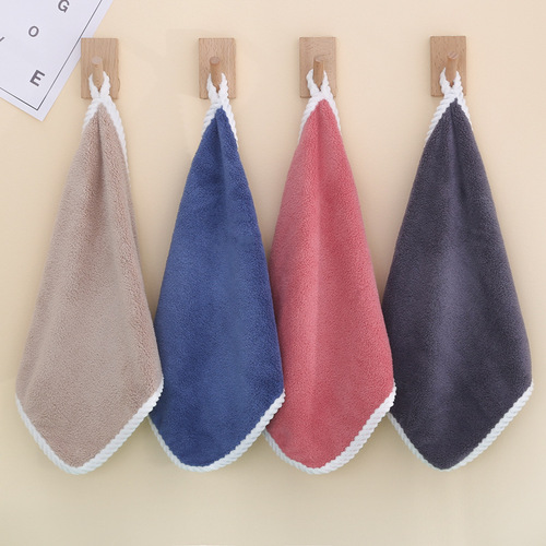 Coral velvet square towel, kindergarten small towel, universal saliva towel, hemp lace hand towel, edged handkerchief wholesale