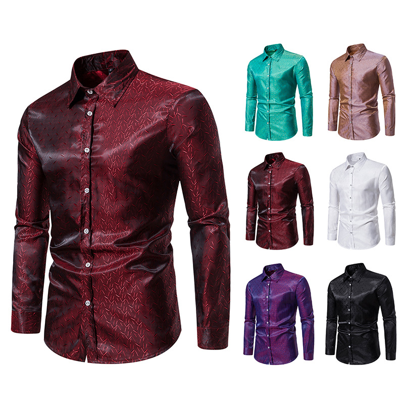 New 2024 men's jacquard casual long sleeved shirt, fashionable, youthful, and trendy for men_voghion.com