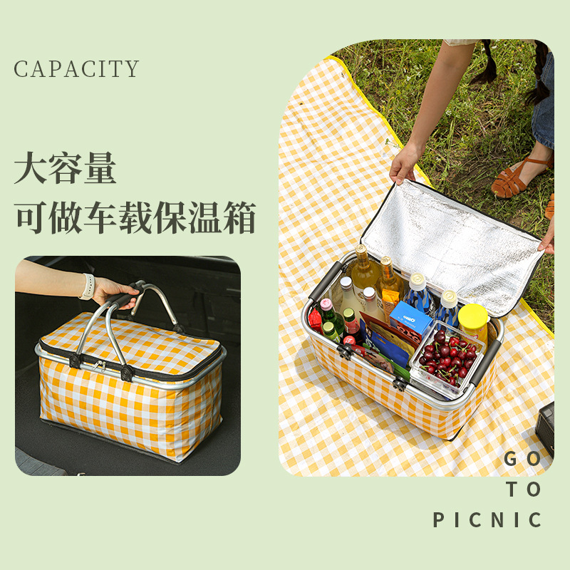 Cesta de picnic aislada para viajes transfronterizos, nevera portátil plegable para exteriores, bolsa de almacenamiento para picnic con conservación de alimentos para camping