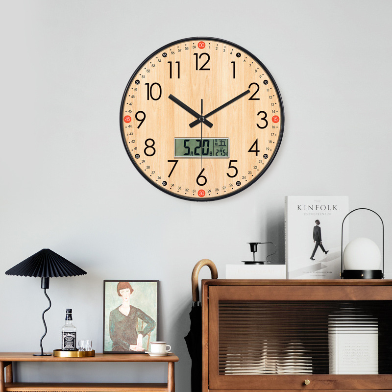 Reloj de pared creativo estilo nórdico - Con display de temperatura y calendario - Silencioso - Para sala de estar y dormitorio - Diseño atmosférico