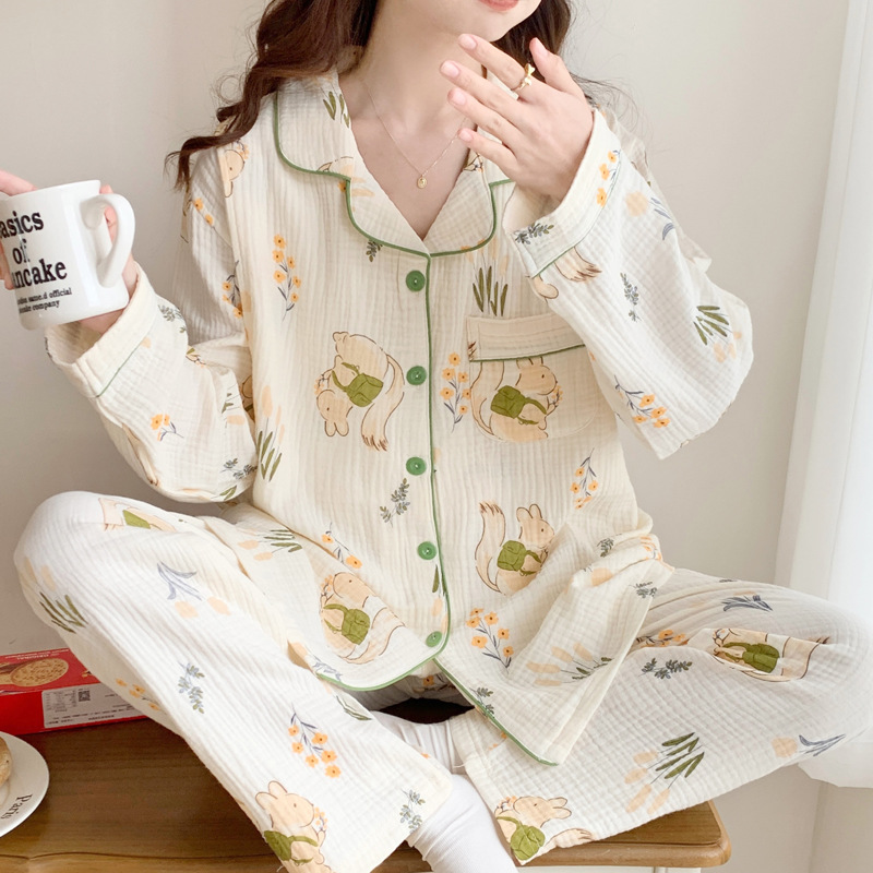 Summer thin pure cotton gauze confinement clothing pregnant women postpartum nursing clothing Spring and Autumn new suit pajamas women's homewear