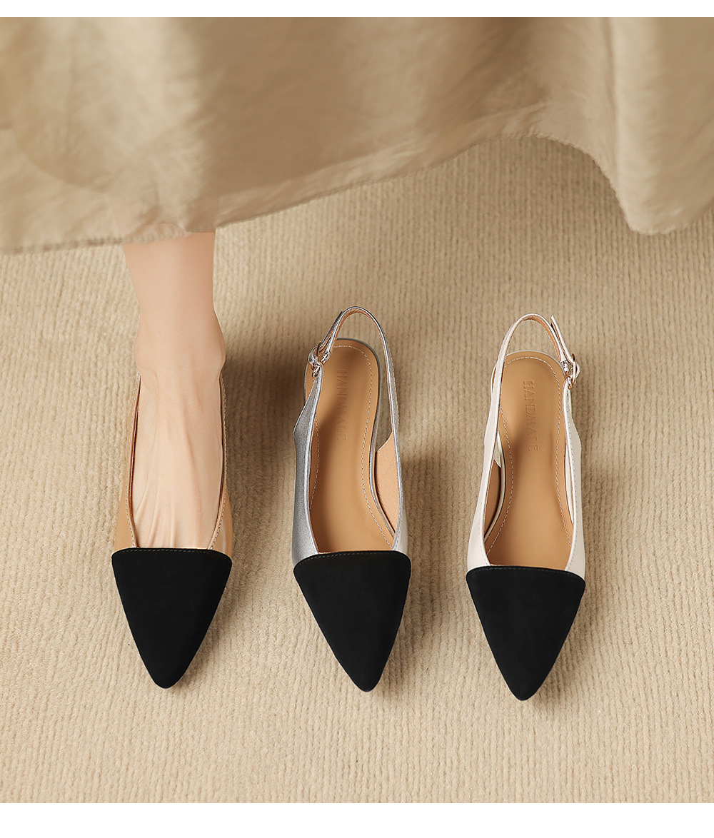 Sandal nữ gót thấp 2,5 cm mũi kín quai hậu phong cách tiểu hương — đen chi tiết 1