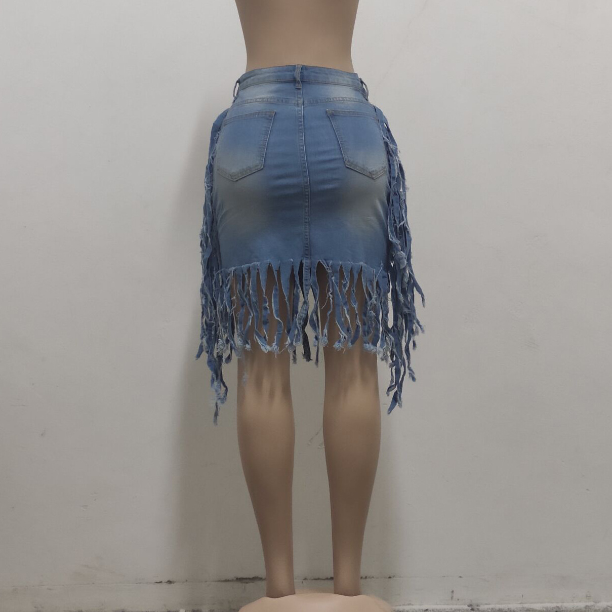 sexy washed fringed high waist denim skirt NSSF64733