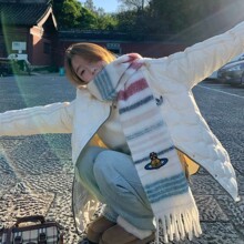 西太后条纹复古马海毛仿羊绒土星刺绣围巾女长高级感冬季保暖围脖