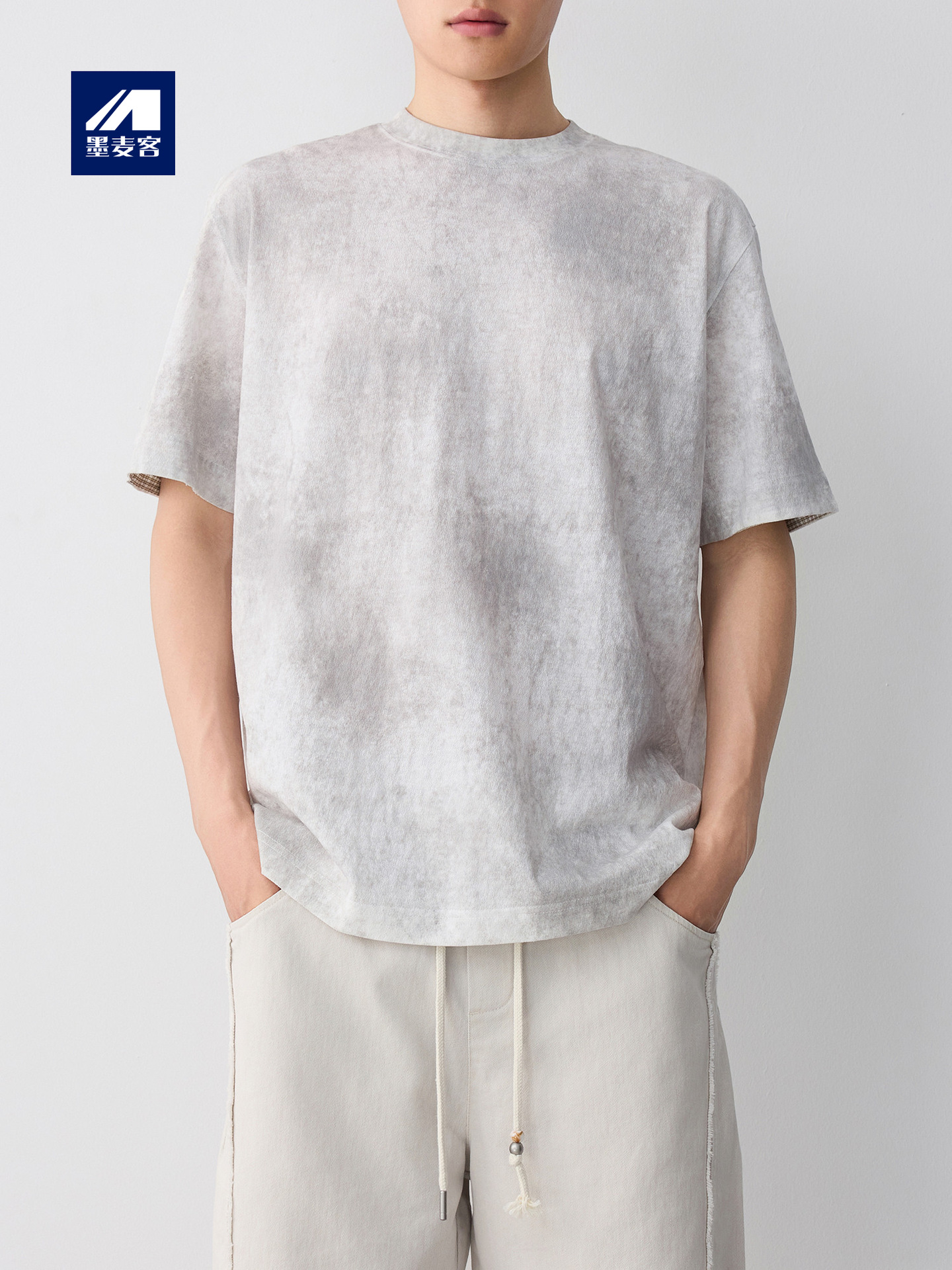 Áo thun nam tay ngắn cổ tròn chất liệu lanh cotton phong cách đường phố — màu cà phê