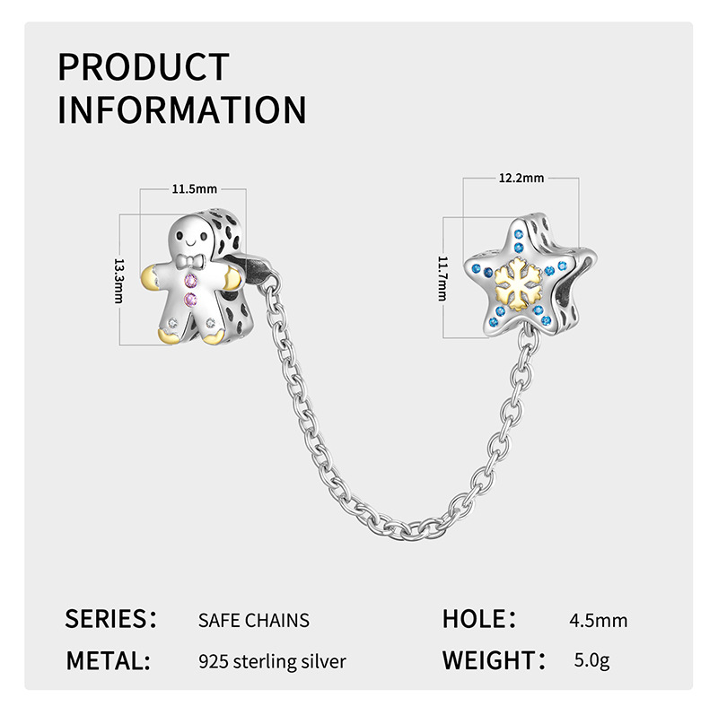 Diy pendant Christmas five-pointed star snowflake & snow cake man protection chain Christmas sterling silver bracelet diy accessories_voghion.com