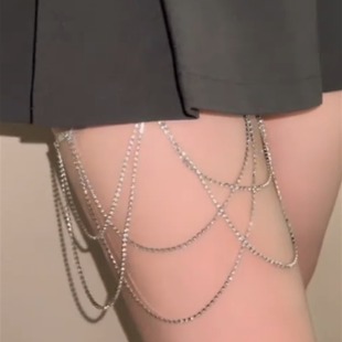 Super Shiny Rhinestone Tassel Leg Chain for Women, Sweet and Cool European and American Style Sexy Leg Ring, Hip-Hop Trendy Multi-Layer Anklet Body Chain for Women