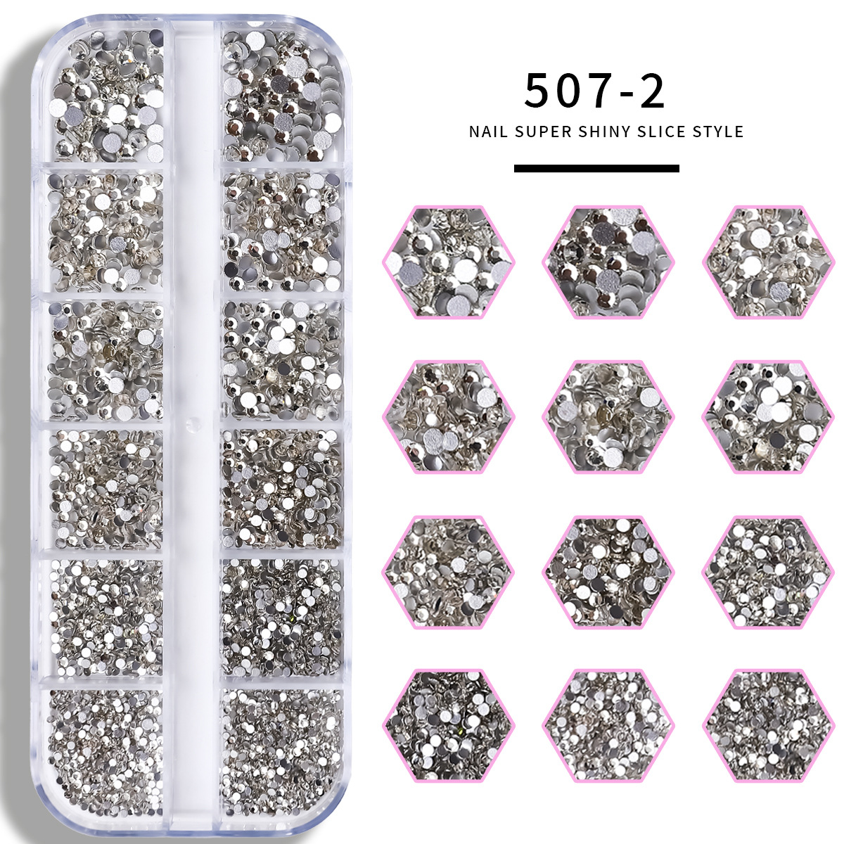 Set de joyas de uñas 12 barras de joyas taladro de uñas largo taladro de fondo plano mezclado taladro de forma especial superbrillante accesorios de uñas