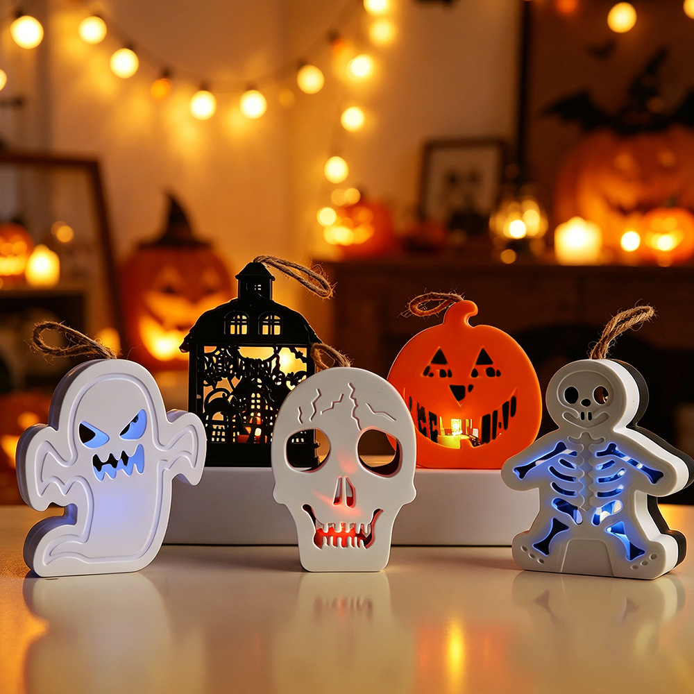 Lámpara de calabaza de Halloween nueva lámpara portátil lugar atmósfera diseño accesorios LED colorido electrónico cráneo lámpara de la vela