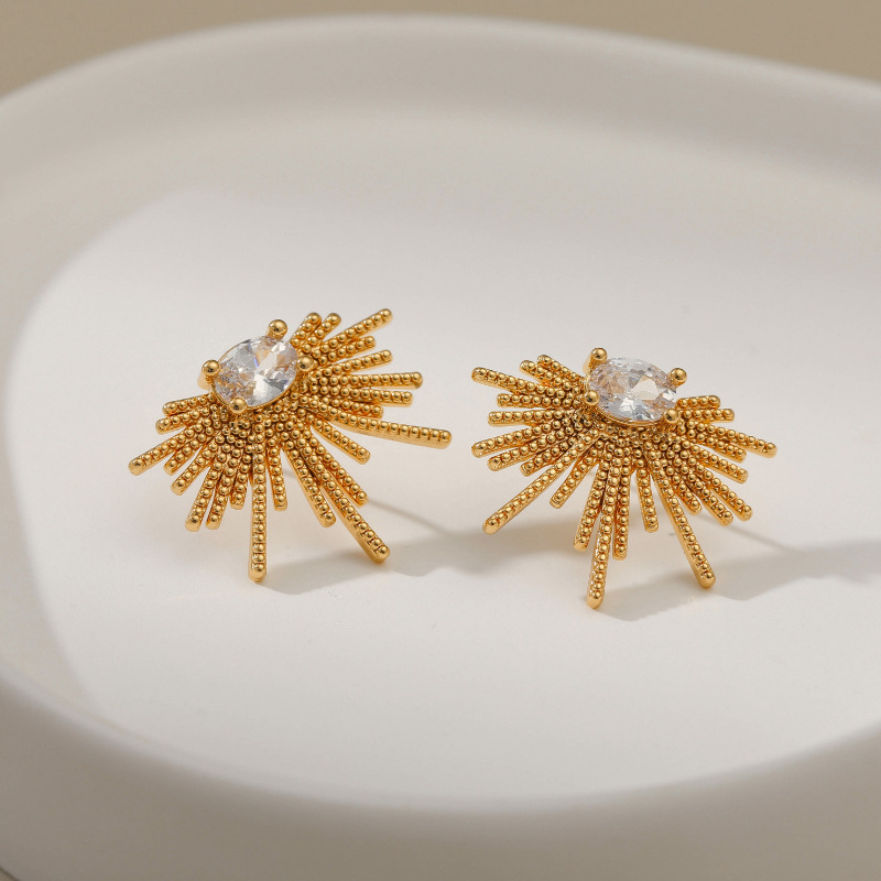 1 Pair Lady Geometric Fireworks Copper Inlay Zircon Ear Studs display picture 4