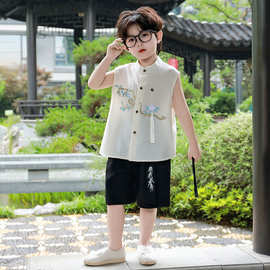 男童中式套装夏季2025新款儿童汉服短袖两件套小少爷夏装衬衫衣服