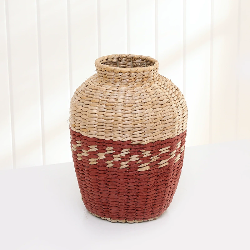 Производители соломенная ваза ручной работы Домашний Настольный ретро-украшение Маленькая ваза для рта Имитационные украшения тканая корзина для сухих цветов