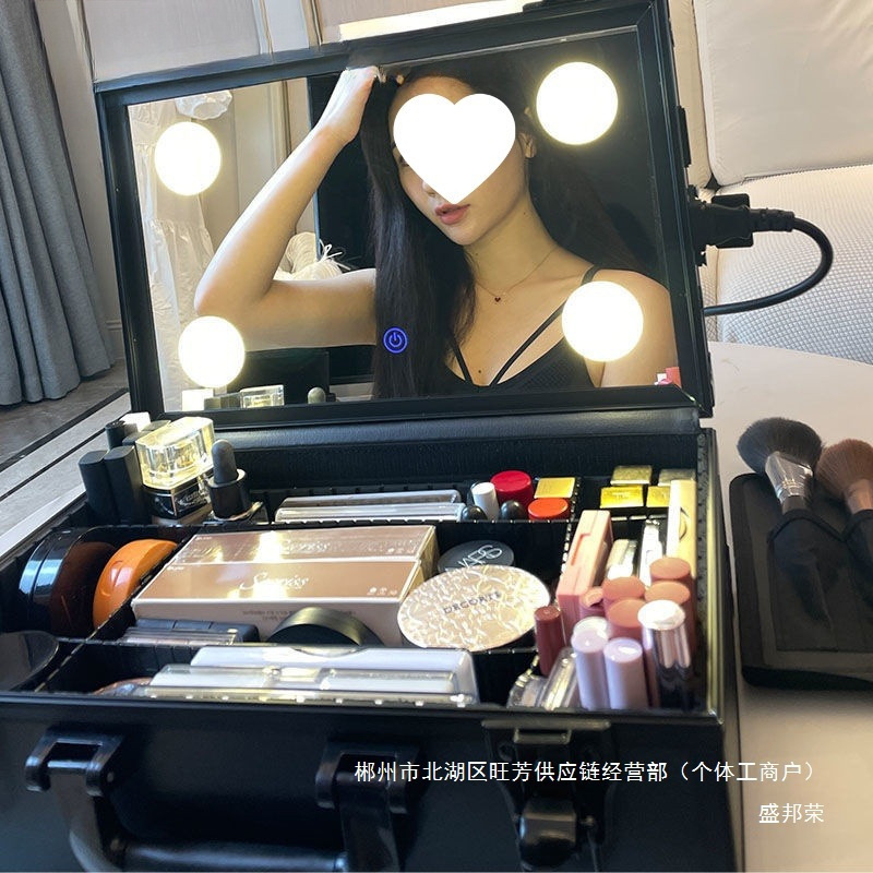 hd专业跟妆箱化妆箱带灯LED灯带镜子专业跟妆师补妆箱新娘妆|undefined
