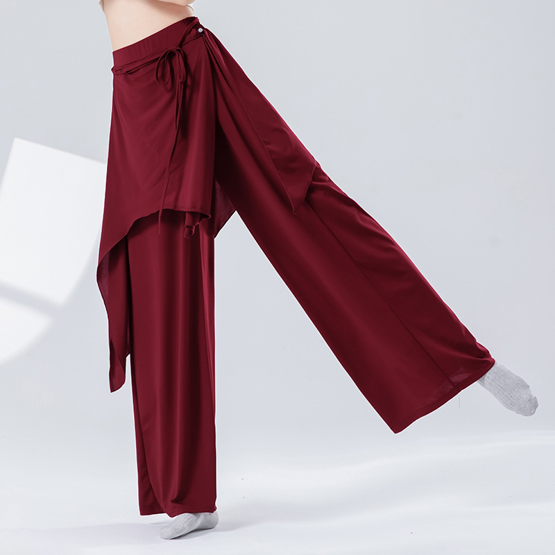现代舞蹈服女新款屁帘飘片系带宽松阔腿裤成人古典舞练功形体裤子|undefined