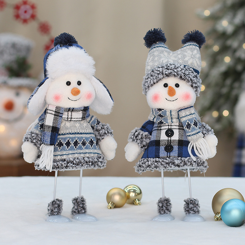 Cross-border Christmas New Blue Fabric Doll Cute Ski Swing Snowman Decorative Ornaments Holiday Gifts_voghion.com