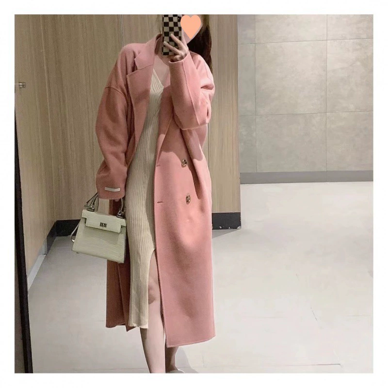 Long Double-Sided Wool Coat, Korean Style Women's Mid-to-Maxi, Oversized