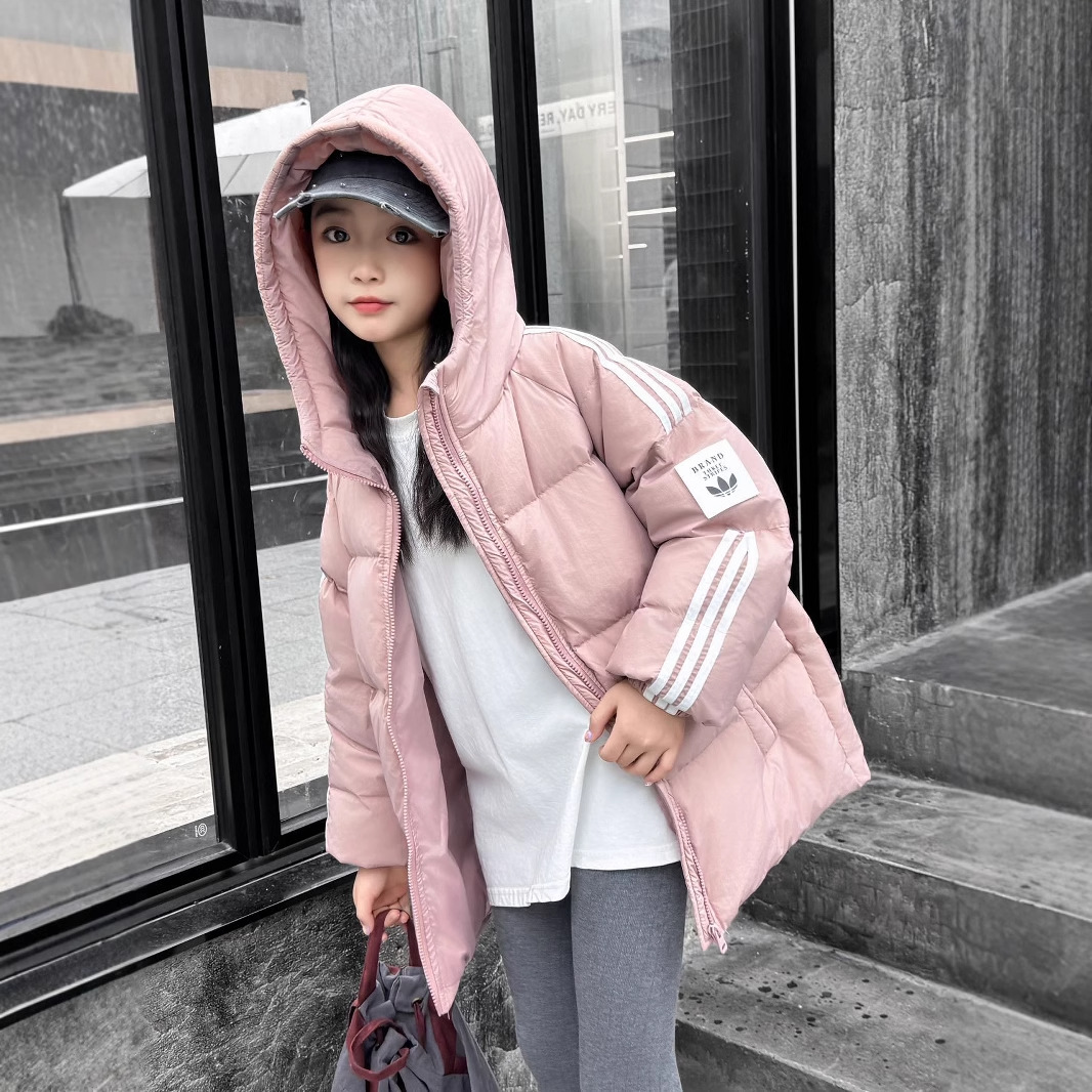 男女童白鸭绒羽绒服2024年冬装洋气儿童韩版中大童加厚连帽外套潮