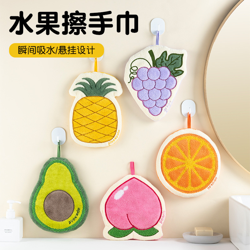 Cute fruit towel hanging thick absorbent towel quick-drying bathroom kitchen towel handkerchief cartoon children Cute fruit towel hanging thick absorbent towel quick-drying bathroom kitchen towel handkerchief cartoon children