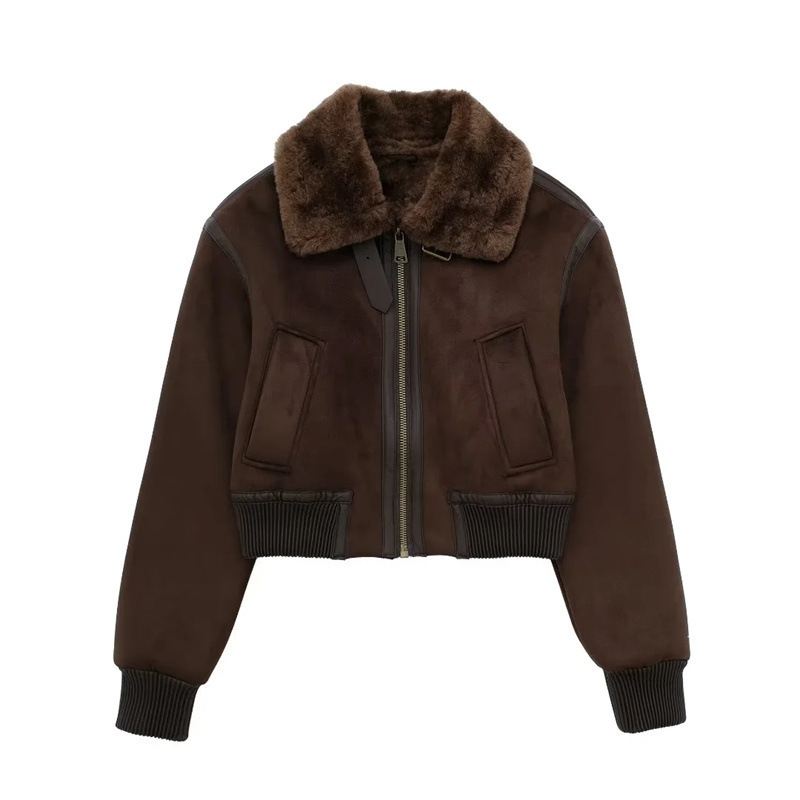 Cross-border European and American women's clothing 2023 autumn and winter new warm fur integrated loose motorcycle double-sided jacket coat for women Cross-border European and American women's clothing 2023 autumn and winter new warm fur integrated loose motorcycle double-sided jacket coat for women